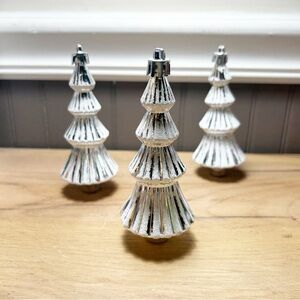 VTG Silver Christmas Tree Ornaments with White Accents Set of Three Decorations